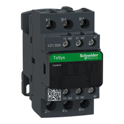 LC1D25F7 – IEC contactor, TeSys Deca, nonreversing, 25A, 15HP at 480VAC, up to 100kA SCCR, 3 phase, 3 NO, 110VAC 50/60Hz coil, open