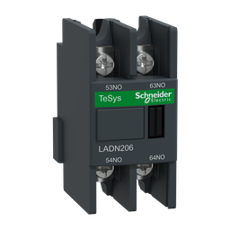 LADN206 – Auxiliary contact block, TeSys Deca, 2NO, front mounting, lugs-ring terminals