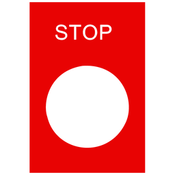 ZB2BY2304 – Marked legend, Harmony XAC, nameplate, 30x40mm, plastic, red, 22mm push button, white marked STOP