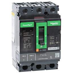 HGL36100T – Circuit breaker, PowerPacT H, 100A, 3 pole, 600VAC, 18kA, lugs, thermal magnetic, 80%, interchangeable trip unit