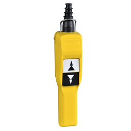 XACA207 – Pendant control station, Harmony XAC, plastic, yellow, pistol grip, 2 push buttons with 2NO