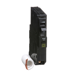 QO120EPD – Mini circuit breaker, QO, 20A, 1 pole, 120VAC, 10kA, plug in, 30mA grd fault B