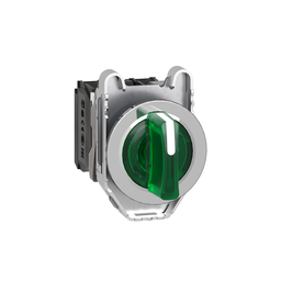 XB4FK133B5 – Illuminated selector switch, Harmony XB4, metal, green handle, 30mm, universal LED, 3 positions, 1NO   1NC, 24V AC DC