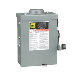D321NRB – Safety switch, general duty, fusible, 30A, 3 pole, 7.5hp, 240VAC, NEMA 3R, bolt on provision, neutral factory installed