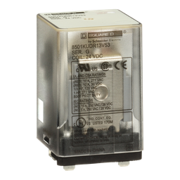 8501KUDR13V53 – Plug in relay, Type KU, blade, 0.5 HP at 240 VAC, 10A resistive at 120 VAC, 11 blade, 3PDT, 3 NO, 3 NC, 24 VDC coil