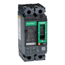 HDL26035 – Circuit breaker, PowerPacT H, 35A, 2 pole, 600VAC, 14kA, lugs, thermal magnetic, 80%