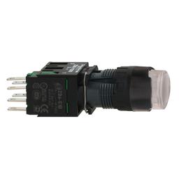 XB6AW1B1B – Complete illuminated push button, Harmony XB6, white projecting illum pushbutton Ø 16 spring return 1 NO 12…24 V