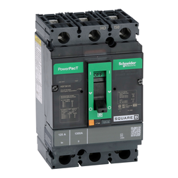 HDF36125 – Circuit breaker, PowerPacT H, 125A, 3 pole, 600VAC, 14kA, busbar, thermal magnetic, 80%