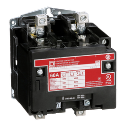 8903SPO1V02 – Contactor, Type S, multipole lighting, electrically held, 60A, 2 pole, 110/120VAC 50/60Hz coil, open style