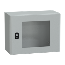 NSYS3D3420T – Wall mounted steel enclosure, PanelSeT S3D, transparent door, without mounting plate, 300x400x200mm, IP66, IK08