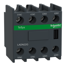 LADN22G – Auxiliary contact block, TeSys Deca, 2NO   2NC, front mounting, screw clamp terminals, EN 50012