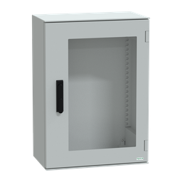 NSYPLM75TVG – Wall mounted polyester enclosure, Thalassa PLM, glazed door, with handle, 747x536x300mm, IP66, IK08, RAL 7035