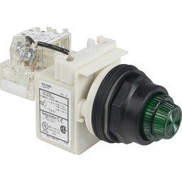 9001SKT1G31 – Push-to-test pilot light, Harmony 9001SK, plastic, polycarbonate, fresnel, green, 30mm, 110-120V