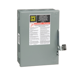D221N – Safety switch, general duty, fusible, 30A, 2 pole, 7.5hp, 240VAC, NEMA 1, neutral factory installed