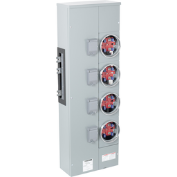 EZM114225X – Branch unit, EZ Meter-Pak, 225A, 4 x 4 jaw sockets, 120/240VAC, no bypass, ringed, 1200A Al/Cu busbar