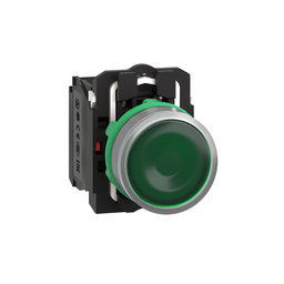 XB5AW33B5C0 – Illuminated push button, Harmony XB5, grey bezel, green flush, 22mm, universal LED, spring return, 1NO   1NC, 24V AC