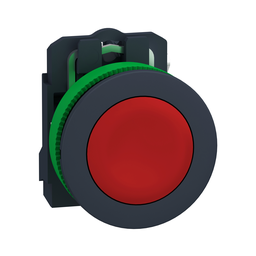 XB5FA42 – Antimicrobial Push button flush mounted, Harmony XB5, plastic, red, 30mm, spring return, unmarked, 1NC