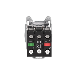 XB4FK134M5 – Illuminated selector switch, Harmony XB4, metal, red handle, 30mm, universal LED, 3 positions, 1NO   1NC, 230…240V AC