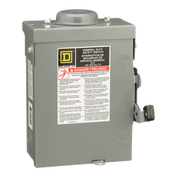 D211NRB – Safety switch, general duty, fusible, 30A, 2 pole, 3hp, 240VAC, NEMA 3R, 3 wire, 1 neutral, bolt on provision