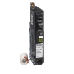 QOB120VHCAFI – Mini circuit breaker, QO, 20A, 1 pole, 120VAC, 22kA, bolt on, combo ARC fault, pigtail