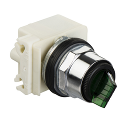 9001K11J1G – Illuminated selector switch head, Harmony 9001K, metal, standard handle, green, 30mm, 2 positions, stay put, 110-120V