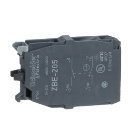 ZBE205 – Harmony, 22mm Push Button, add on contact block, 1 NO and 1 NC, screw clamp terminal