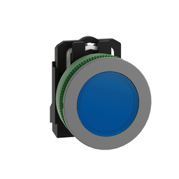 XB5FVB6C0 – Pilot light, Harmony XB5, grey bezel, blue, universal LED, plain lens, screw clamp terminals, 24V