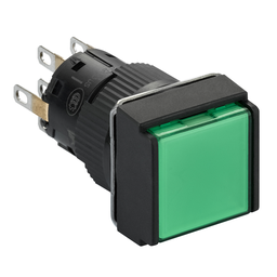 XB6ECW3B2P – Illuminated monolithic push button, Harmony XB6E, square green flush, 16mm, spring return, 24V DC, 2CO