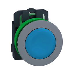 XB5FA61C0 – flush mounted blue flush caps pushbutton 1NO screw clamp cp grey