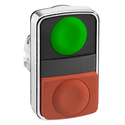 ZB4BL7340 – Head for double headed push button, Harmony XB4, metal, 22mm, 1 green flush unmarked 1 red projecting unmarked