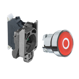 XB4BA43225 – Push button, Harmony XB4, red flush, metal, 22mm, spring return, 1NC, white marked O