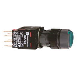 XB6AW3B5B – Complete illuminated push button, Harmony XB6, green flush, 16mm, spring return, 1NO   1NC,  12…24V