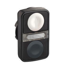 ZB5AW7A1720 – Head for illuminated double headed push button, Harmony XB5, 2 white/black flush, 22mm, 1 central pilot light, unmarked