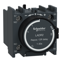 LADR2 – Time delay auxiliary contact block, TeSys Deca, 1NO   1NC, off delay 1-30s, front, screw clamp terminals