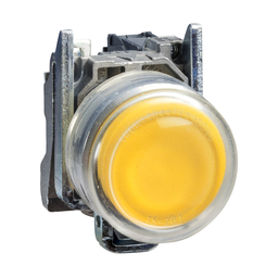 XB4BP51 – Push button, Harmony XB4, metal, projecting, yellow, 22mm, spring return, booted, unmarked, 1NO