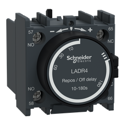 LADR4 – Time delay auxiliary contact block, TeSys Deca, 1NO   1NC, off delay 10-180s, front, screw clamp terminals