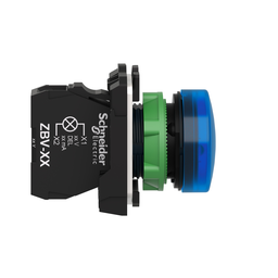 XB5AVB6 – pilot light, Harmony XB5, grey plastic, blue, 22mm, universal LED, plain lens, 24V AC DC