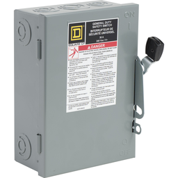 CD221NCP – Safety switch, general duty, fusible, 30A, 120/240 VAC, 2 poles, 7.5 hp, solid neutral, NEMA 1, consumer packaging