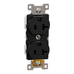 SQR42201BK – Socket-outlet, X Series, 20A, standard, duplex, tamper resistant, commercial, black, matte finish