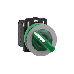 XB5FK123B5C0 – Illuminated selector switch, Harmony XB5, universal LED, grey bezel, green flush mounted,30mm, 2 positions, stay put, 1NO   1NC, 24V AC