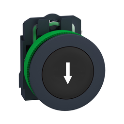 XB5FA3351 – Antimicrobial Push button flush mounted, Harmony XB5, plastic, black, 30mm, spring return, marked DOWN ARROW, 1NO