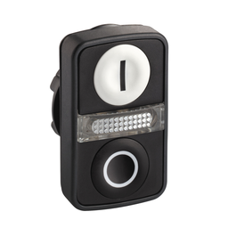 ZB5AW7A1721 – Illuminated double headed push button head, Harmony XB5, plastic, 22mm, 1 white flush marked I   1 pilot light   1 black flush marked O