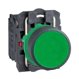 XB5AA35 – Push button, Harmony XB5, plastic, flush, green, 22mm, spring return, unmarked, 1NO 1NC
