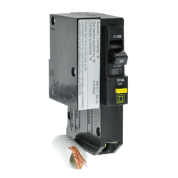 QO130GFI1200 – Mini circuit breaker, QO, 30A, 1 pole, 120VAC, 10kA, plug in, 6mA grd fault A, pigtail, aux switch 1A