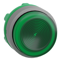 ZB5AW133SC0 – Head for illuminated push button, Harmony XB5, grey bezel, green projecting, 22mm, universal LED, grooved lens