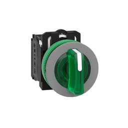 XB5FK133B5C0 – Illuminated selector switch, Harmony XB5, grey bezel, green handle, universal LED, 3 positions, 1NO   1NC, 24V AC DC