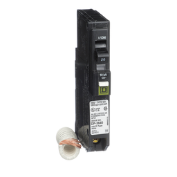QO120CAFIC – Mini circuit breaker, QO, 20A, 1 pole, 120VAC, 10kA, plug in, combo ARC fault, pigtail, clam