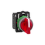 Illuminated selector switch, Harmony XB5, grey bezel, red handle, 22mm, universal LED, 3 positions, 1NO + 1NC, 230V AC