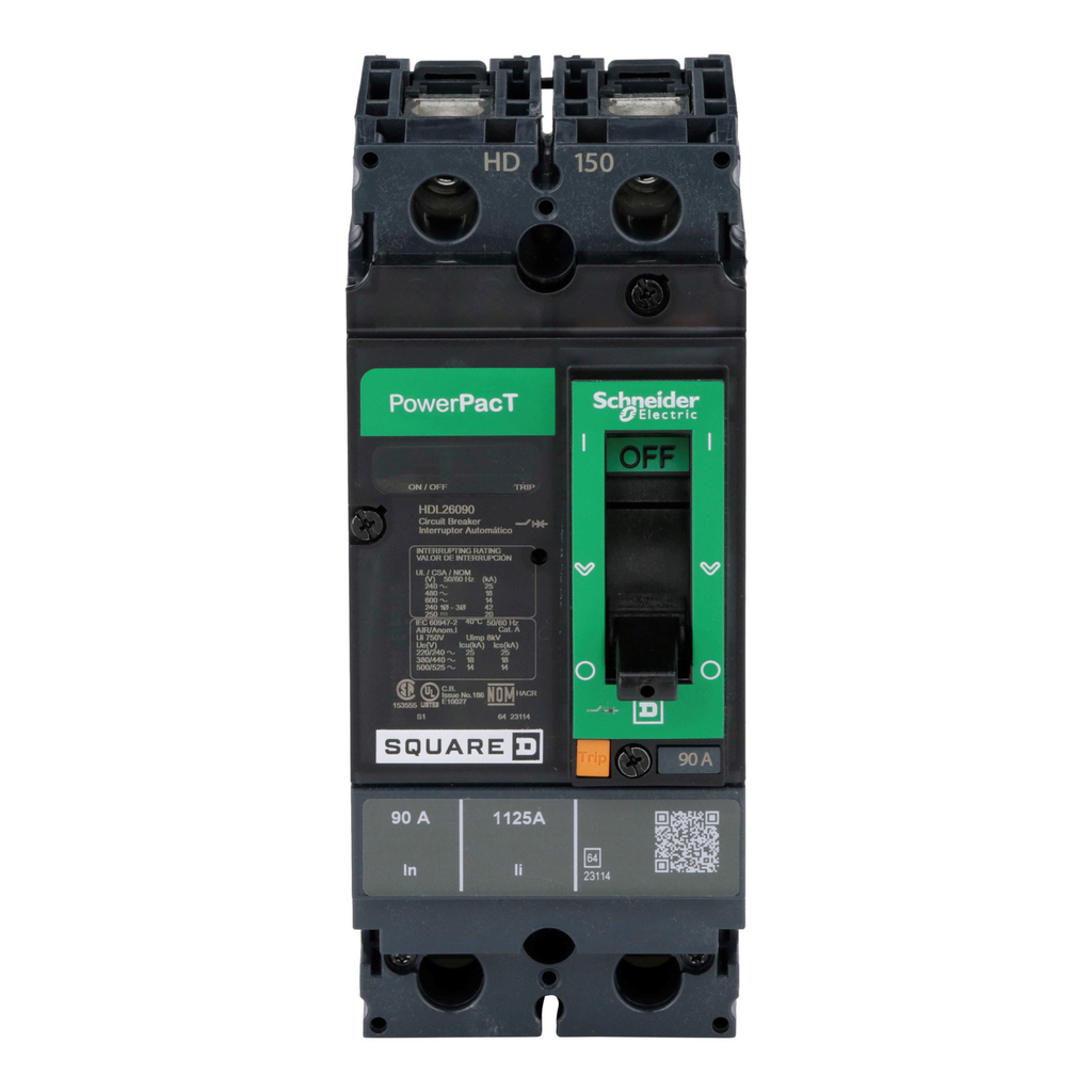 Mayer-DDS-Circuit breaker, PowerPacT H, 90A, 2 pole, 600VAC, 14kA, lugs, thermal magnetic, 80%-2