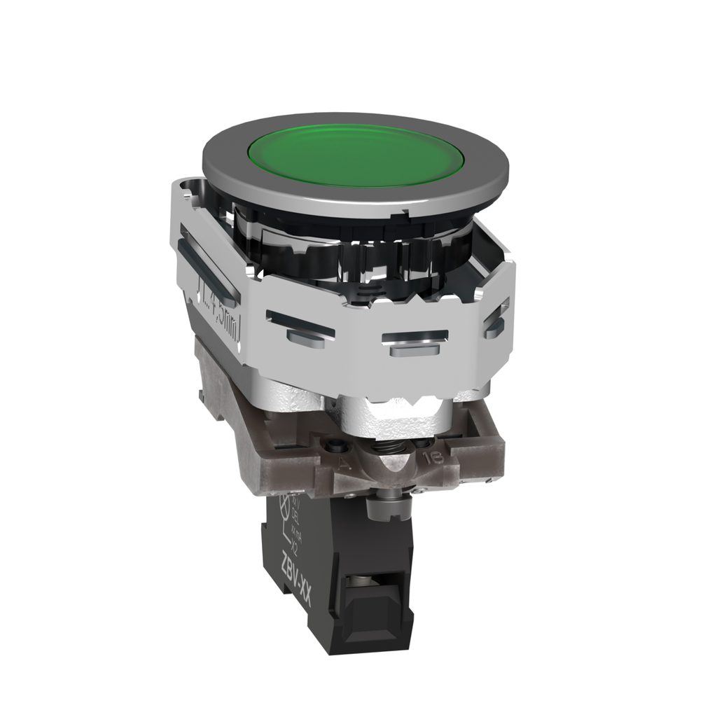 Mayer-DDS-Pilot light, Harmony XB4,metal, green flush mounted, 30mm, universal LED, plain lens, 230...240V AC-2